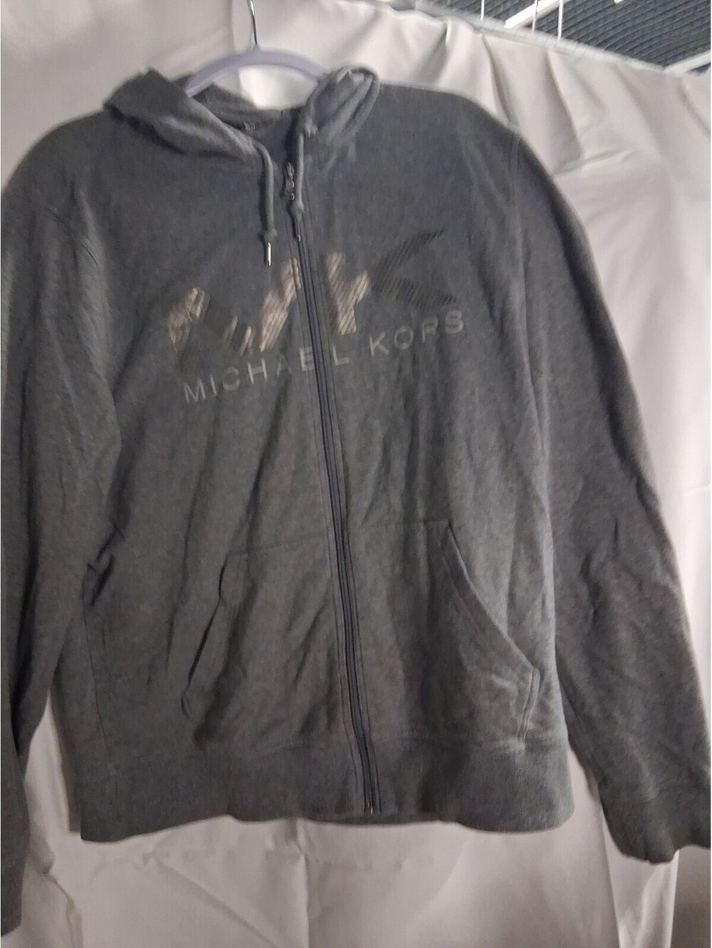 Michael Kors Michael Women’s Gray Full Zip Hooded Logo Hoodie XL Pockets L2